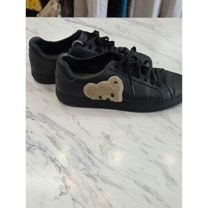 Palm Angels Black Leather Sneakers with Beige Accent